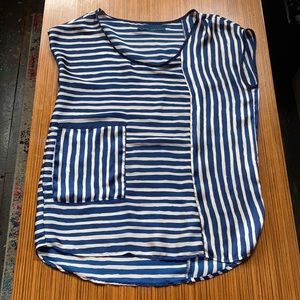 Blue striped sleeveless asymmetrical shirt
